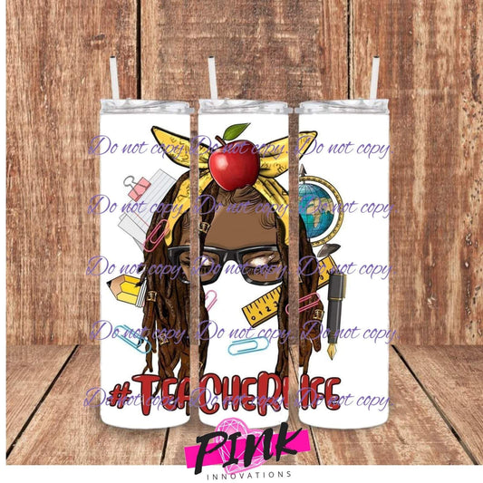 #Teacher Life female with red writing 20 oz tumbler | Drinkware Collection | Pink Innovations, LLC™